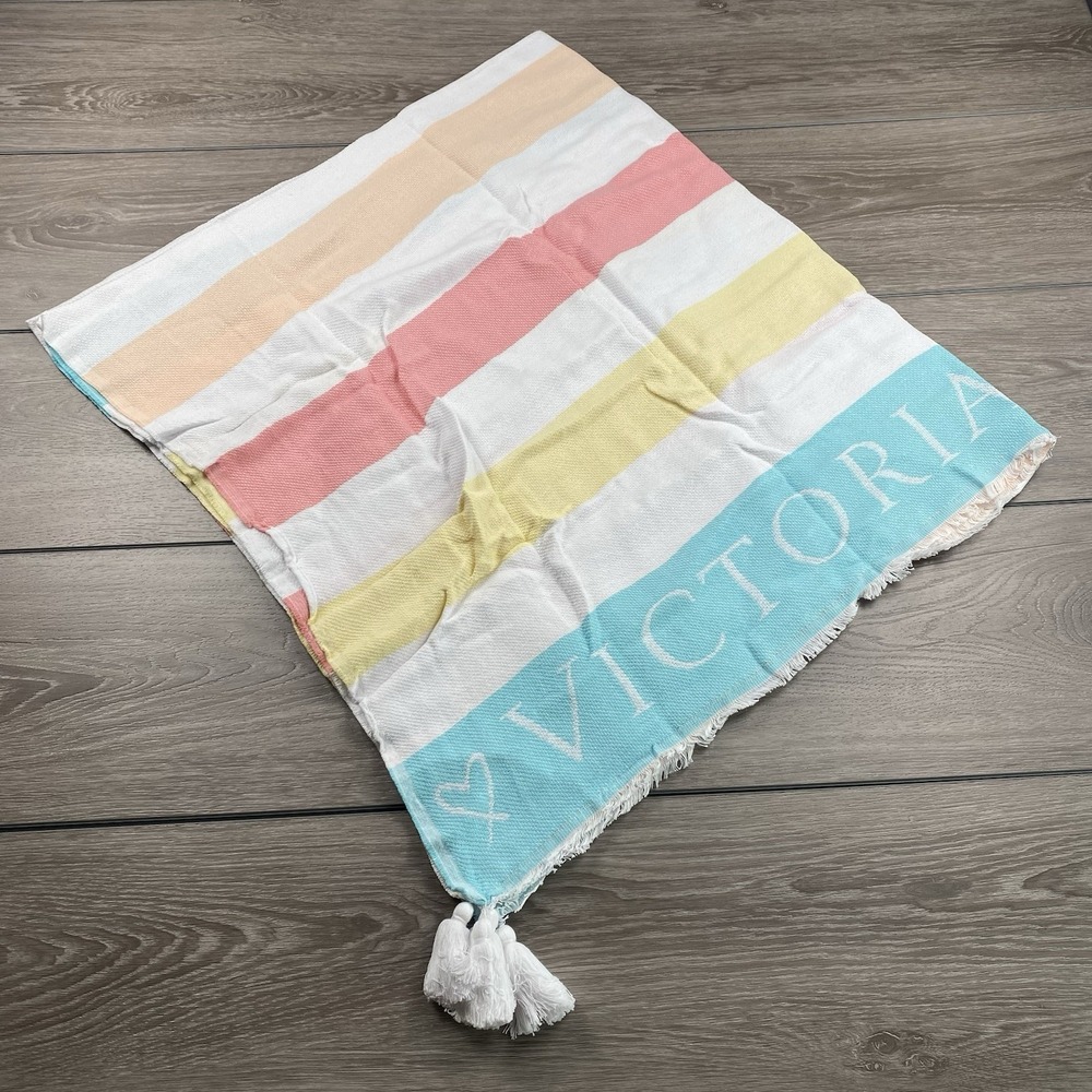 Victoria's Secret Limited Edition 2018 Pastel Striped Tassel Beach Blanket NWOT